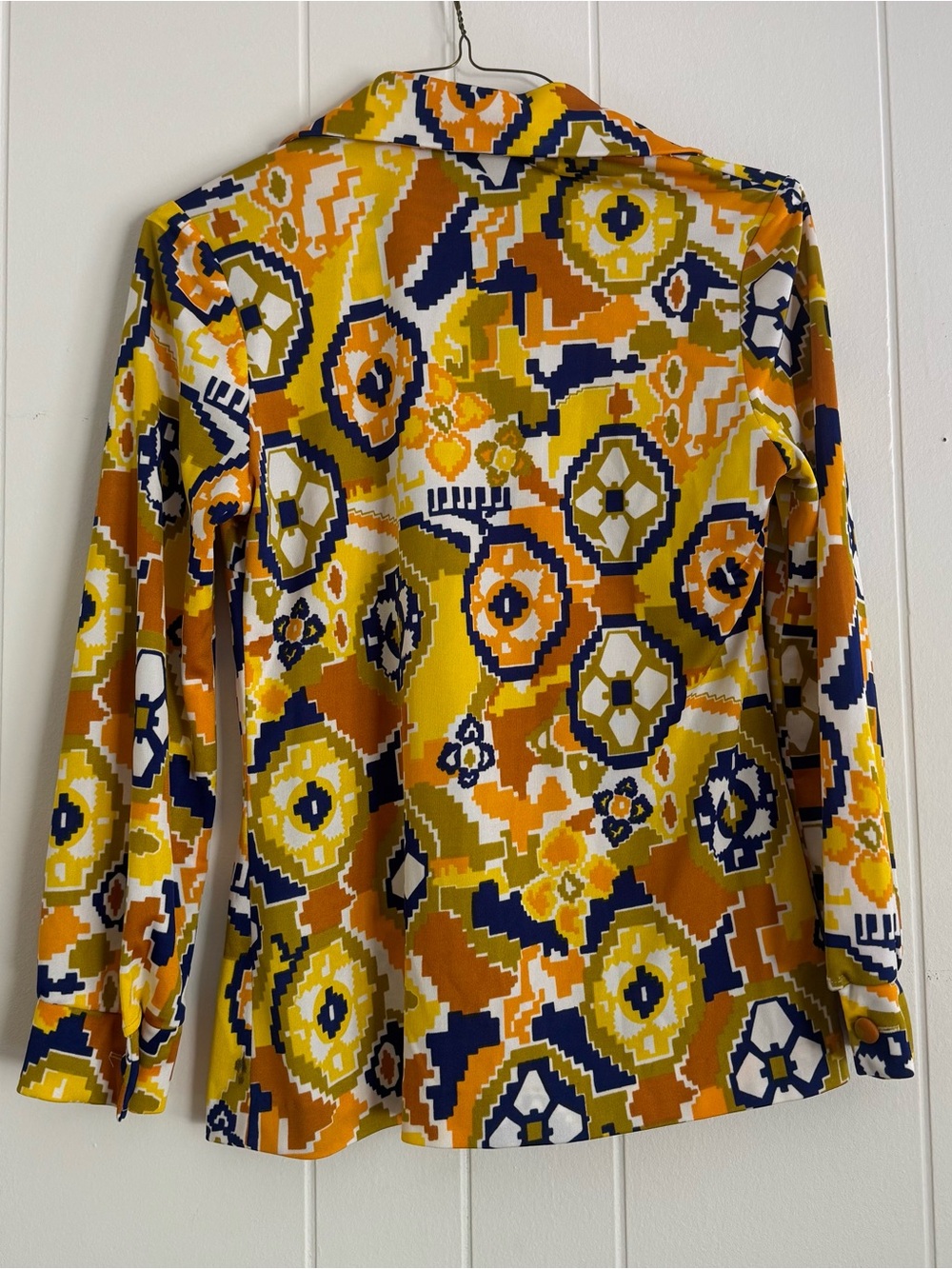 Vintage 1970s Edith Flagg California Mod Psychedelic Geometric Blouse